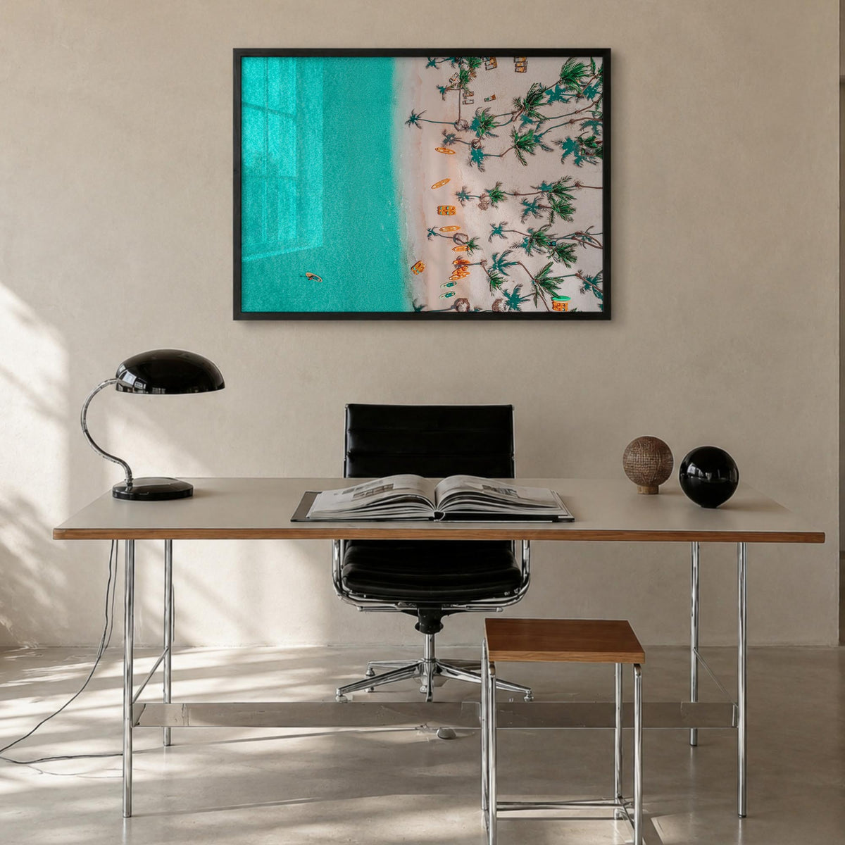 Dominican Republic colorful photo poster of Caribbean – horizontal wall art in black wood frame, hanging on wall