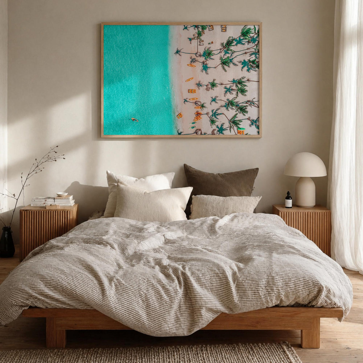 Dominican Republic colorful photo poster of Caribbean – horizontal wall art in natural wood frame, hanging on wall