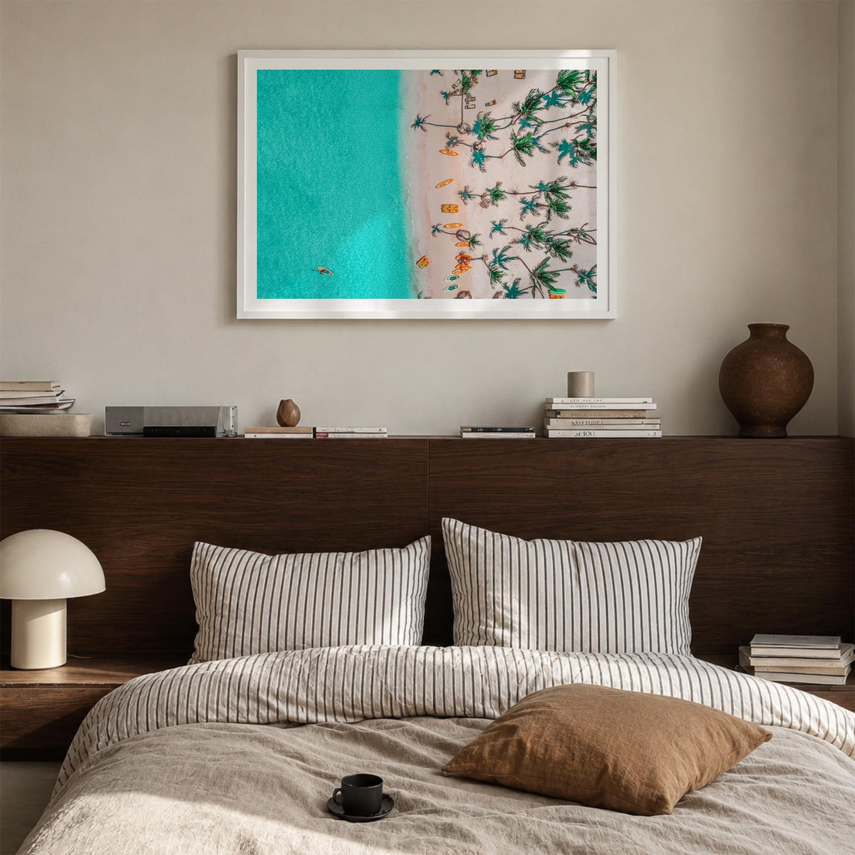 Dominican Republic colorful photo poster of Caribbean – horizontal wall art in white wood frame with white border, hanging on