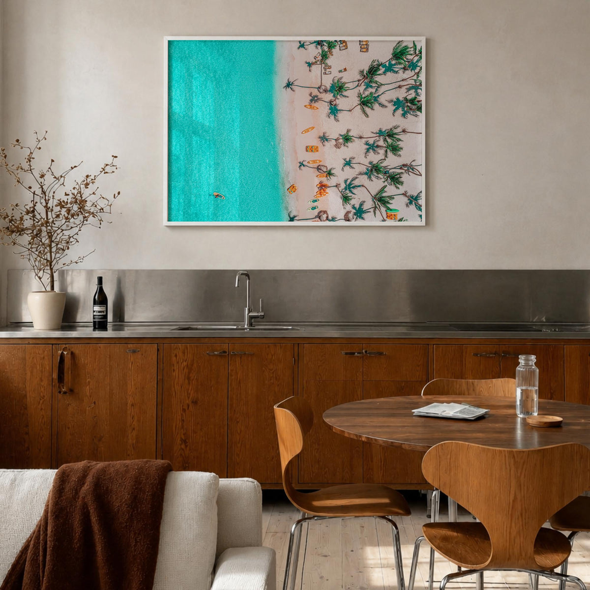 Dominican Republic colorful photo poster of Caribbean – horizontal wall art in white wood frame, hanging on wall
