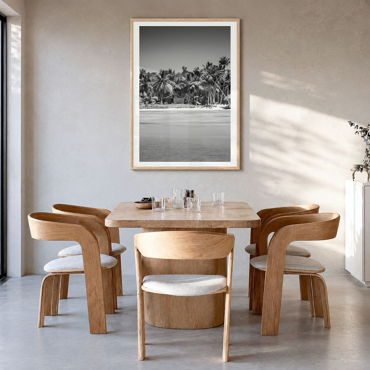 Dominican Republic Photo No 1 Poster in a natural wood frame, hanging in a dining room, white border