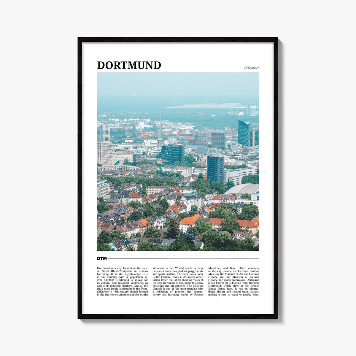 Dortmund colorful travel poster of Germany – vertical wall art, unframed print shown in interior mockup