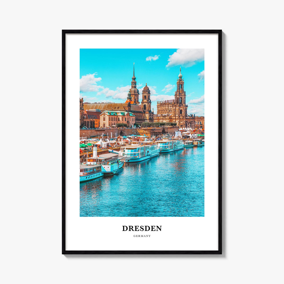 Dresden colorful classic poster of Germany – vertical wall art, unframed print shown in interior mockup