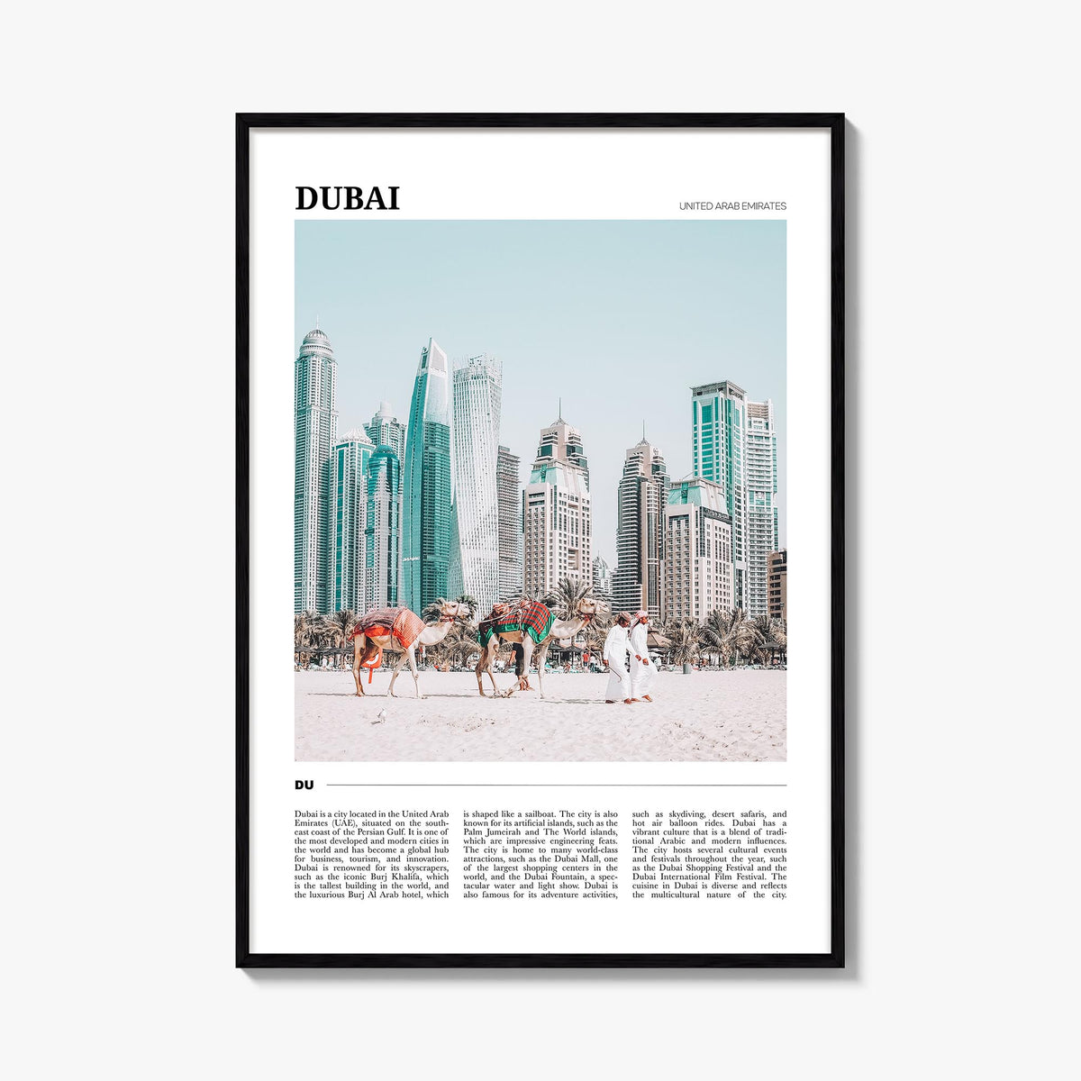Dubai colorful travel poster of United Arab Emirates – vertical wall art, unframed print shown in interior mockup