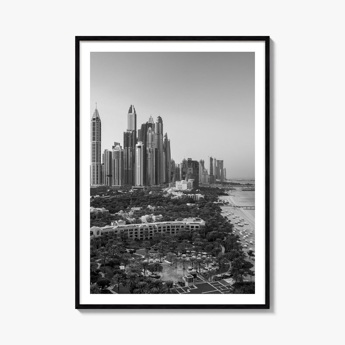 Dubai no. 1 black & white photo poster of United Arab Emirates – vertical wall art, unframed print shown in interior mockup
