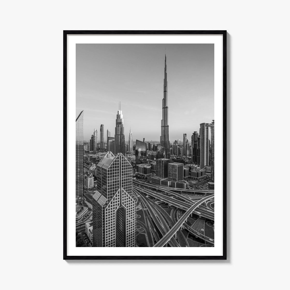 Dubai no. 2 black & white photo poster of United Arab Emirates – vertical wall art, unframed print shown in interior mockup