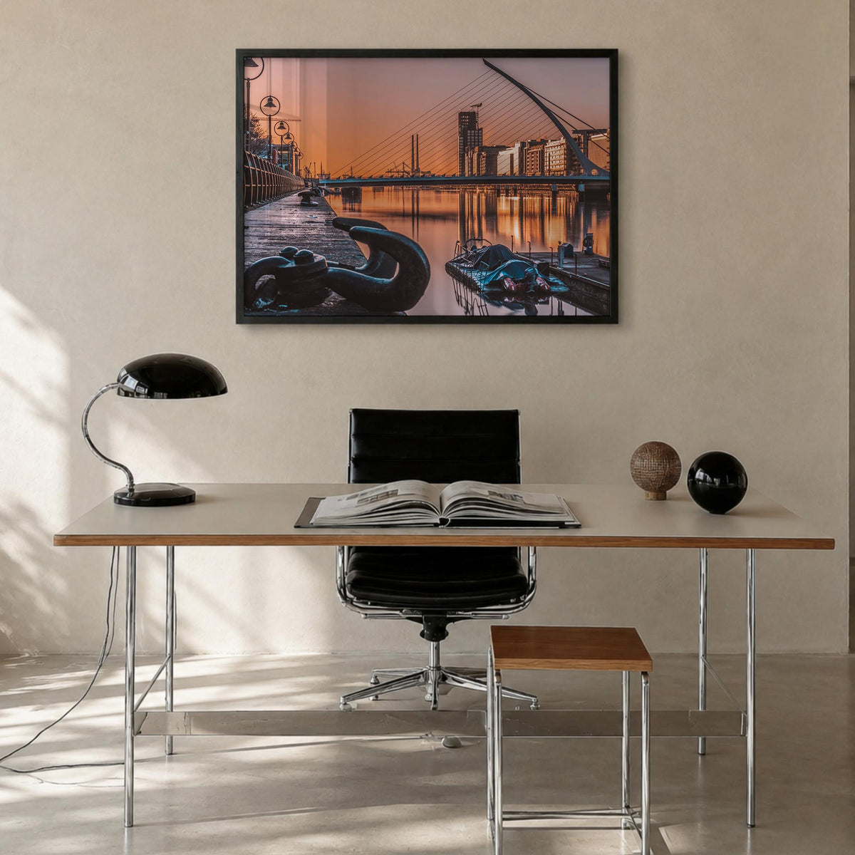 Dublin colorful photo poster of Ireland – horizontal wall art in black wood frame, hanging on wall