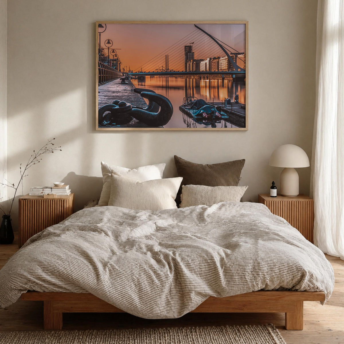 Dublin colorful photo poster of Ireland – horizontal wall art in natural wood frame, hanging on wall