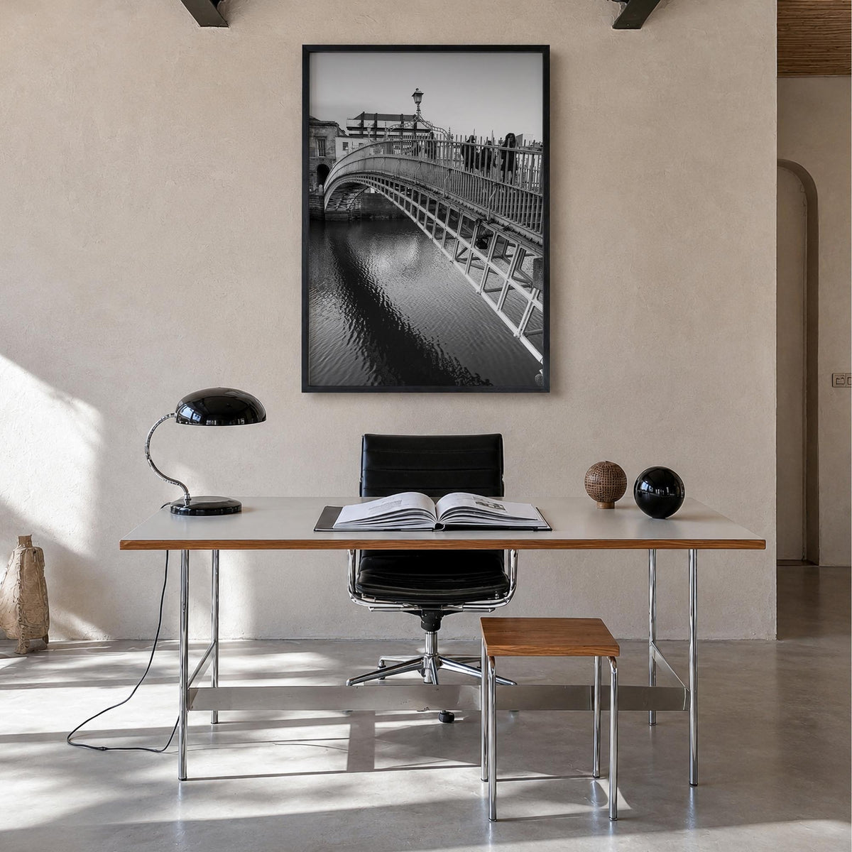 Dublin no. 2 black & white photo poster of Ireland – vertical wall art in black wood frame, hanging on wall