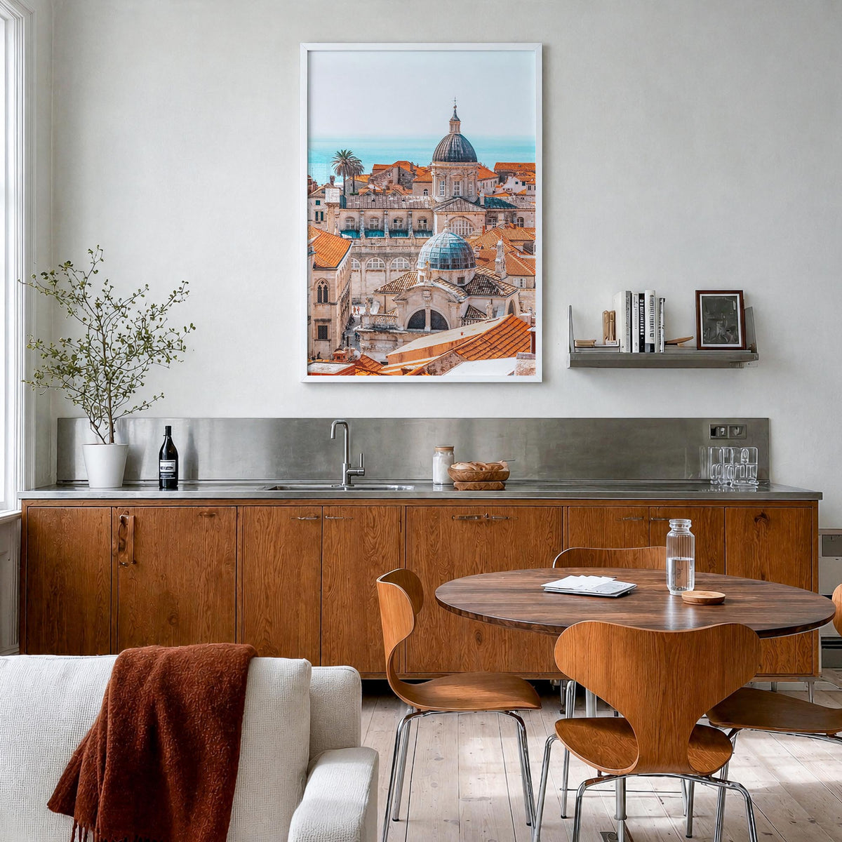 Dubrovnik colorful photo poster of Croatia – vertical wall art in white wood frame, hanging on wall