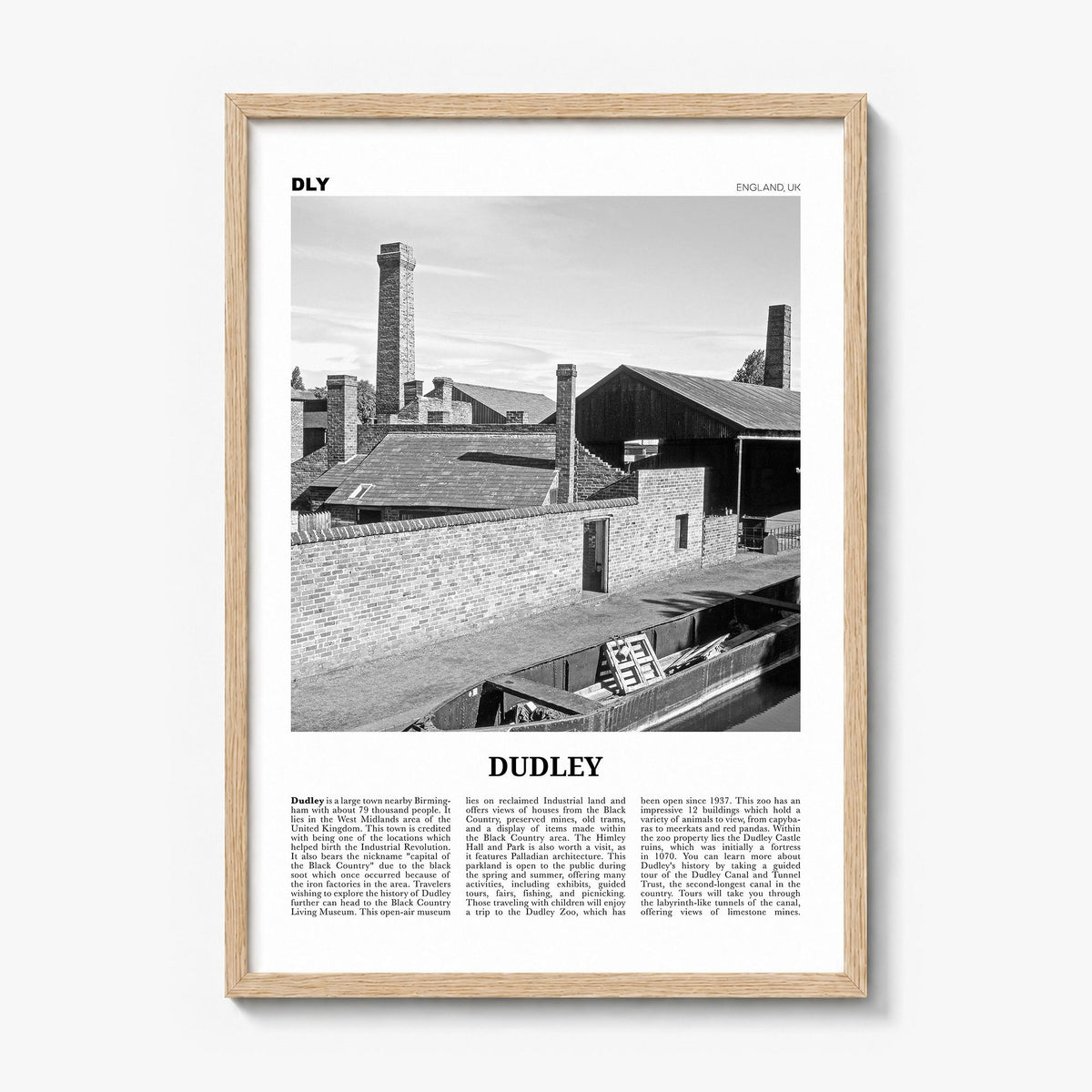 Dudley Newspaper Poster in a natural wood frame