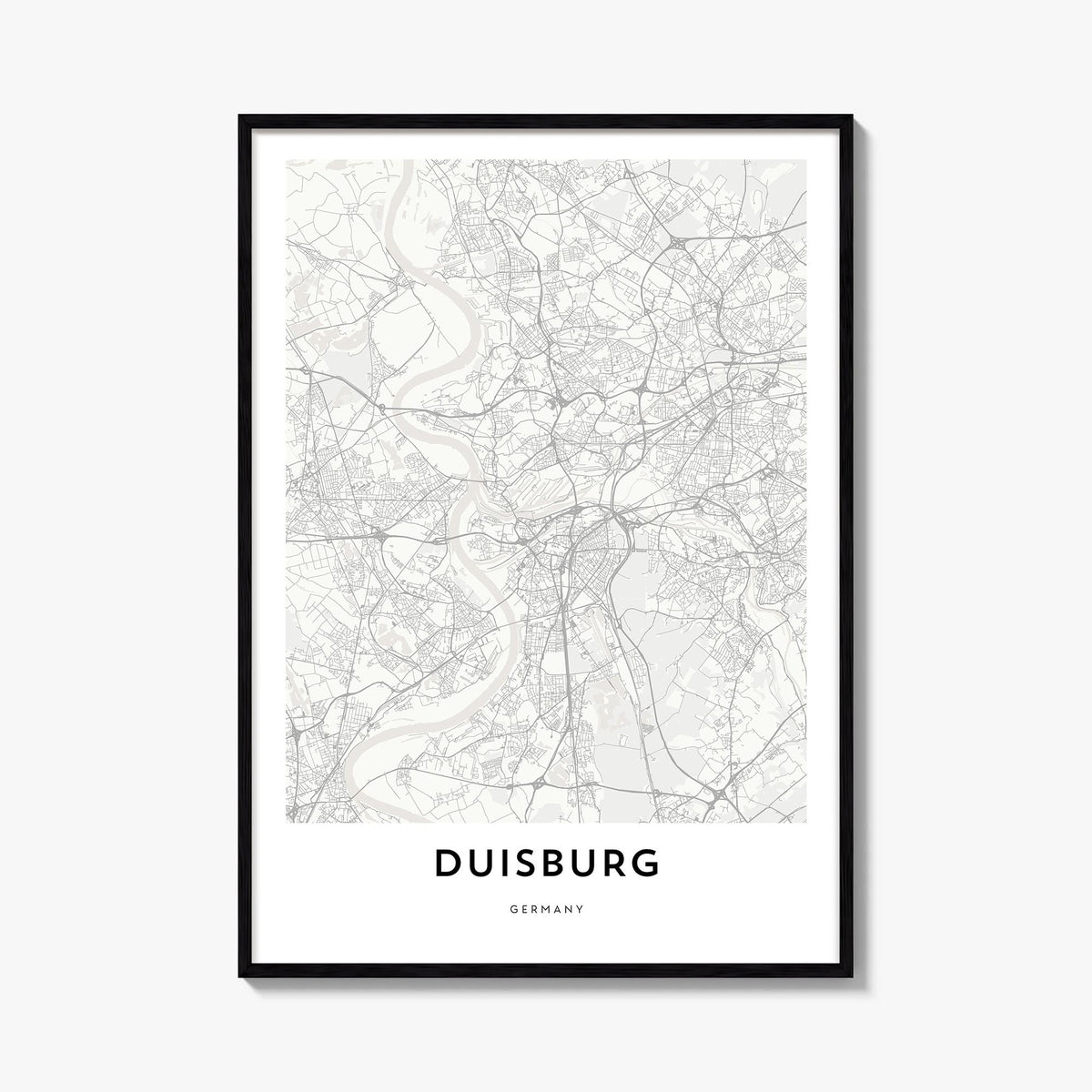 Duisburg black & white map poster of Germany – vertical wall art, unframed print shown in interior mockup