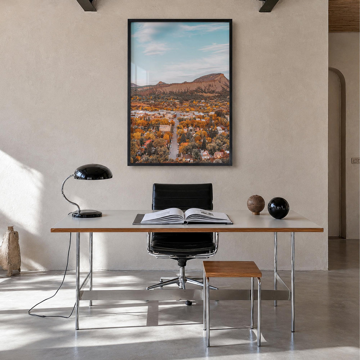 Durango, Colorado colorful photo poster of Colorado, USA – vertical wall art in black wood frame, hanging on wall