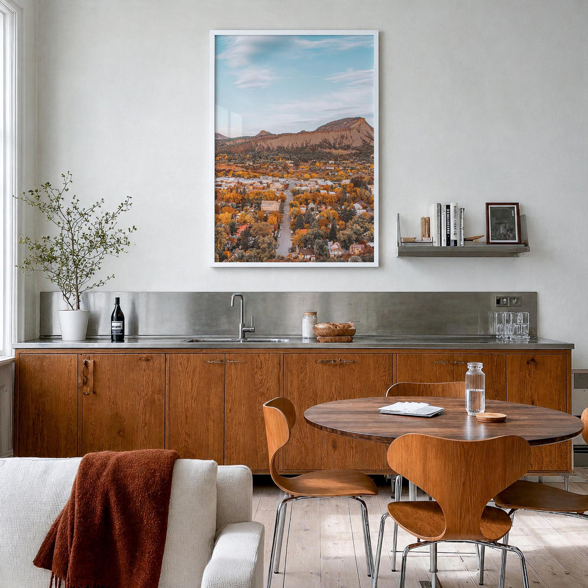 Durango, Colorado colorful photo poster of Colorado, USA – vertical wall art in white wood frame, hanging on wall