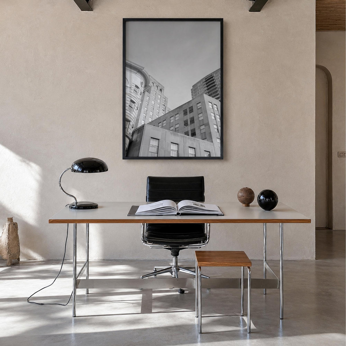 Durham, England black & white photo poster of United Kingdom – vertical wall art in black wood frame, hanging on wall