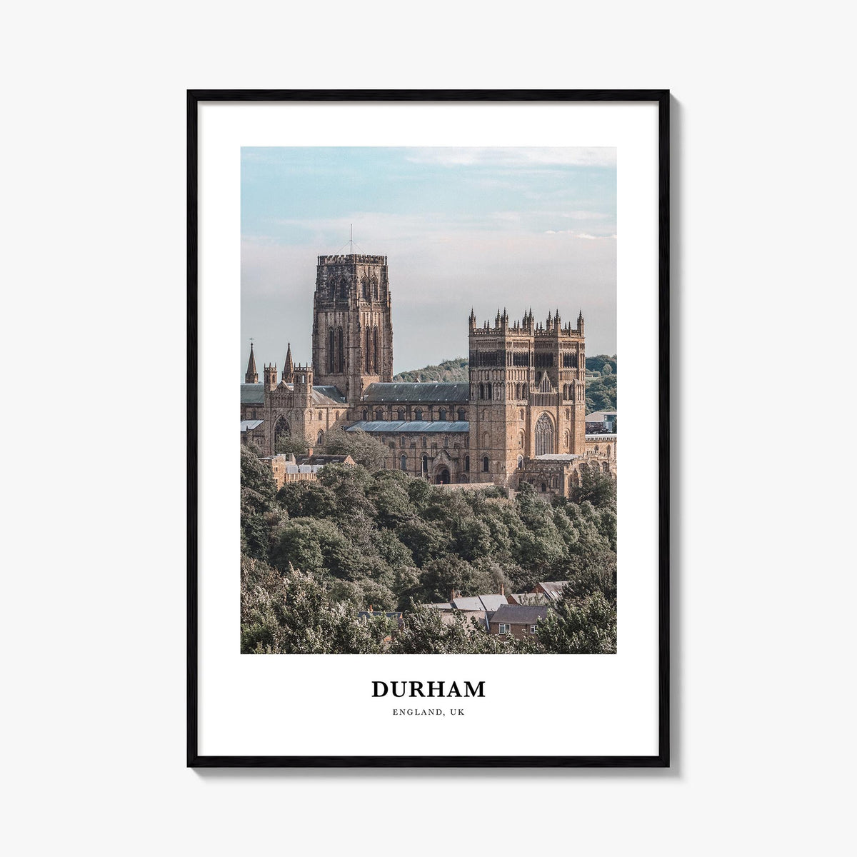 Durham, England colorful classic poster of United Kingdom – vertical wall art, unframed print shown in interior mockup