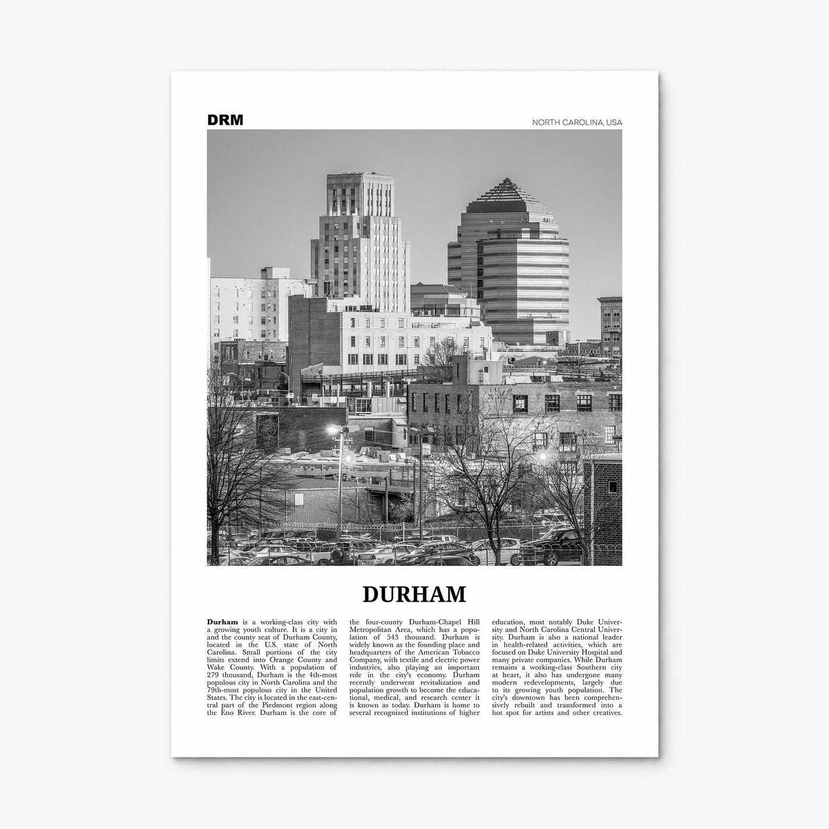 Durham, North Carolina Newspaper Poster, print only (unframed)