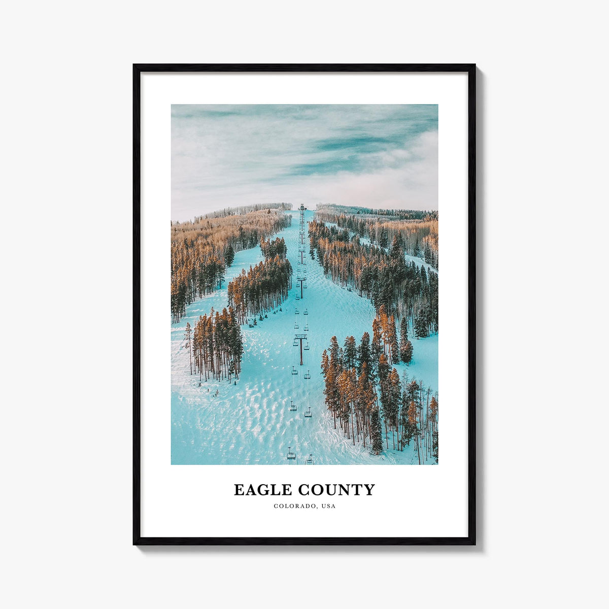 Eagle County colorful classic poster of Colorado, USA – vertical wall art, unframed print shown in interior mockup
