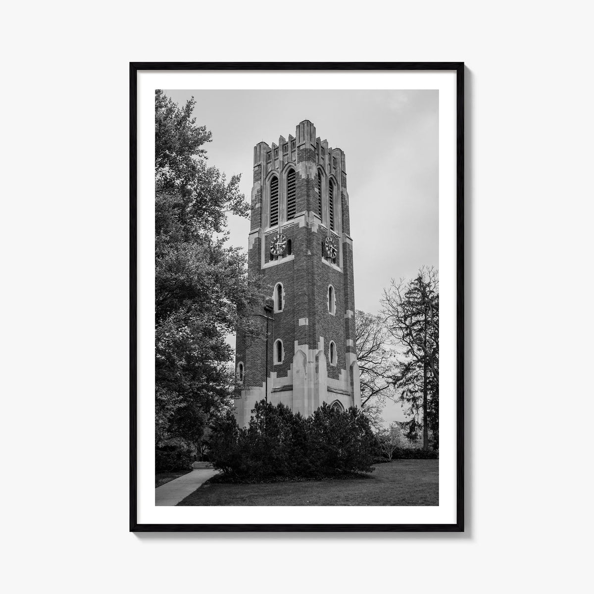 East Lansing black & white photo poster of Michigan, USA – vertical wall art, unframed print shown in interior mockup