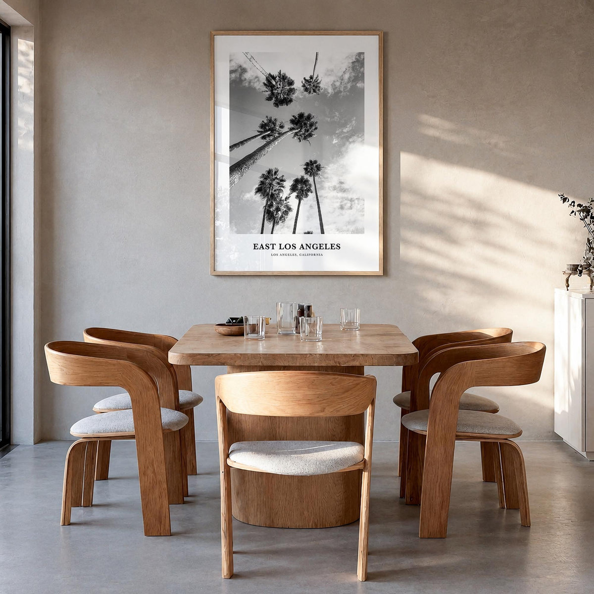 East Los Angeles black & white classic poster of Los Angeles, California – vertical wall art in natural wood frame, hanging o