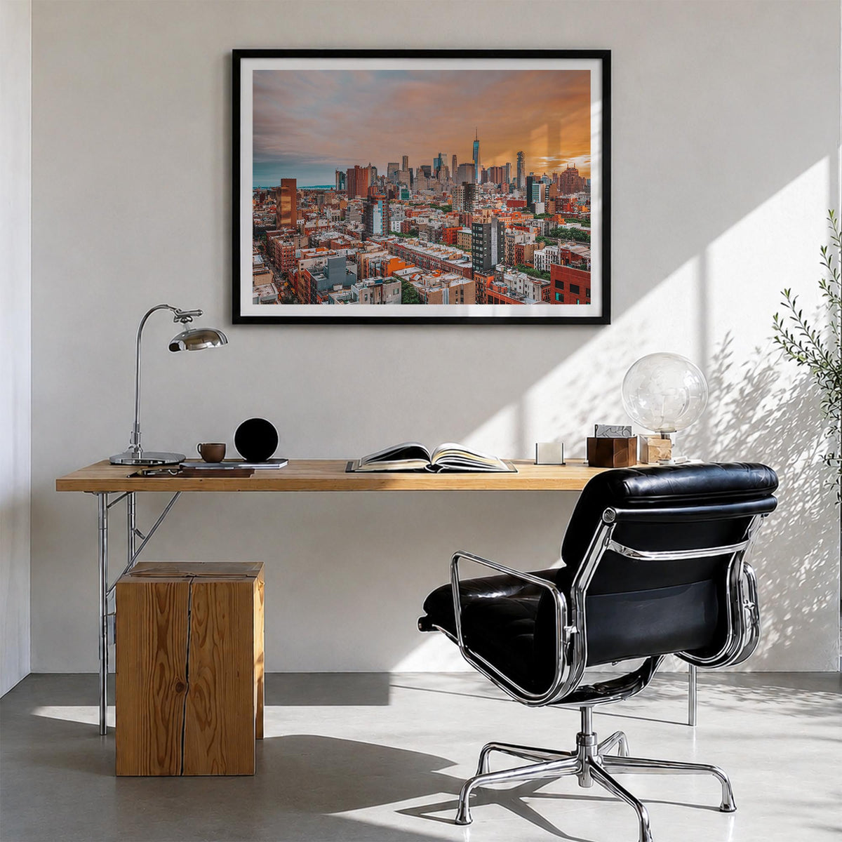 East Village, New York colorful photo poster of New York, USA – horizontal wall art in black wood frame with white border, ha