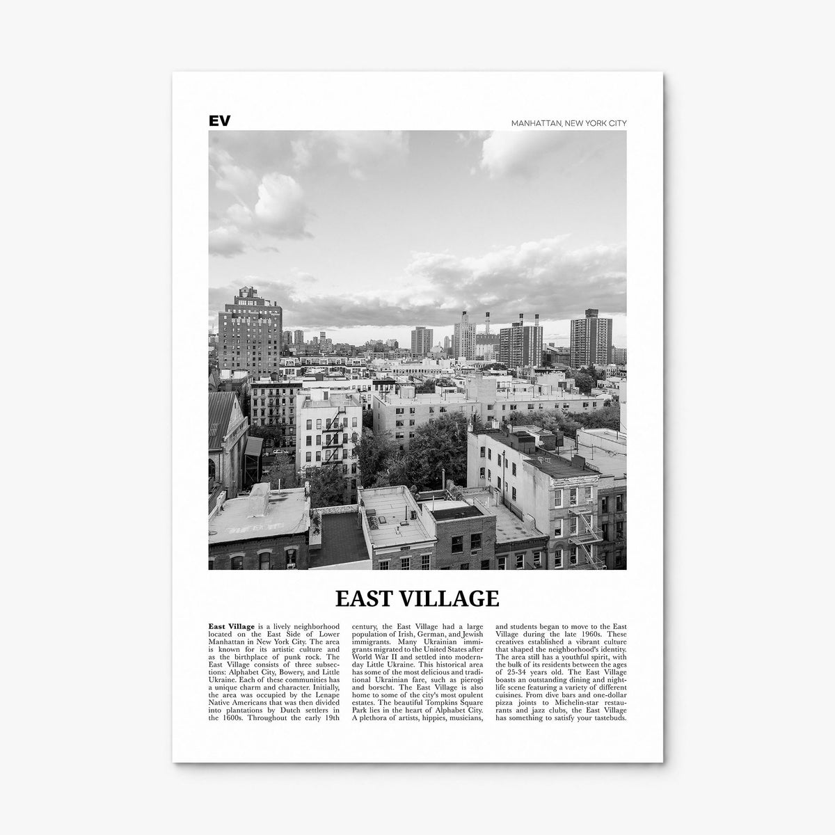 East Village, New York Newspaper Poster, print only (unframed)