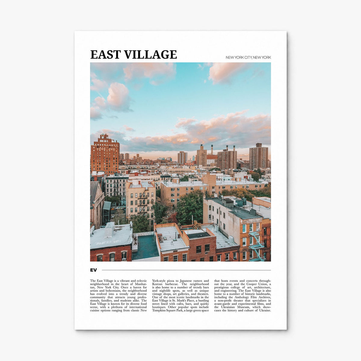 East Village, New York Travel Poster, print only (unframed)