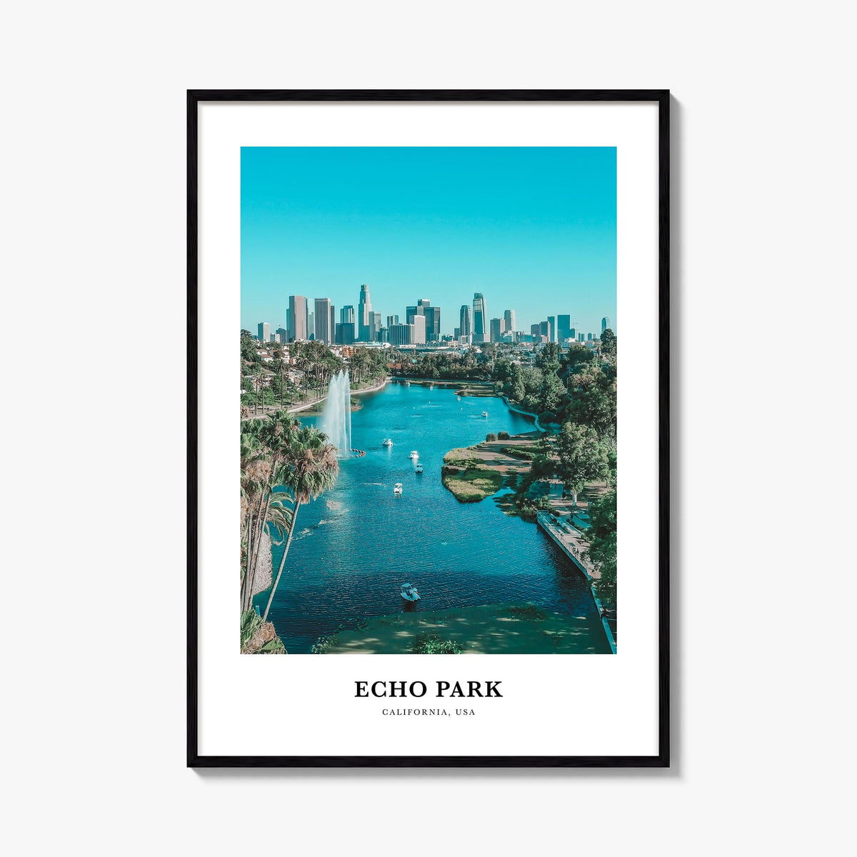Echo Park colorful classic poster of Los Angeles, California – vertical wall art, unframed print shown in interior mockup