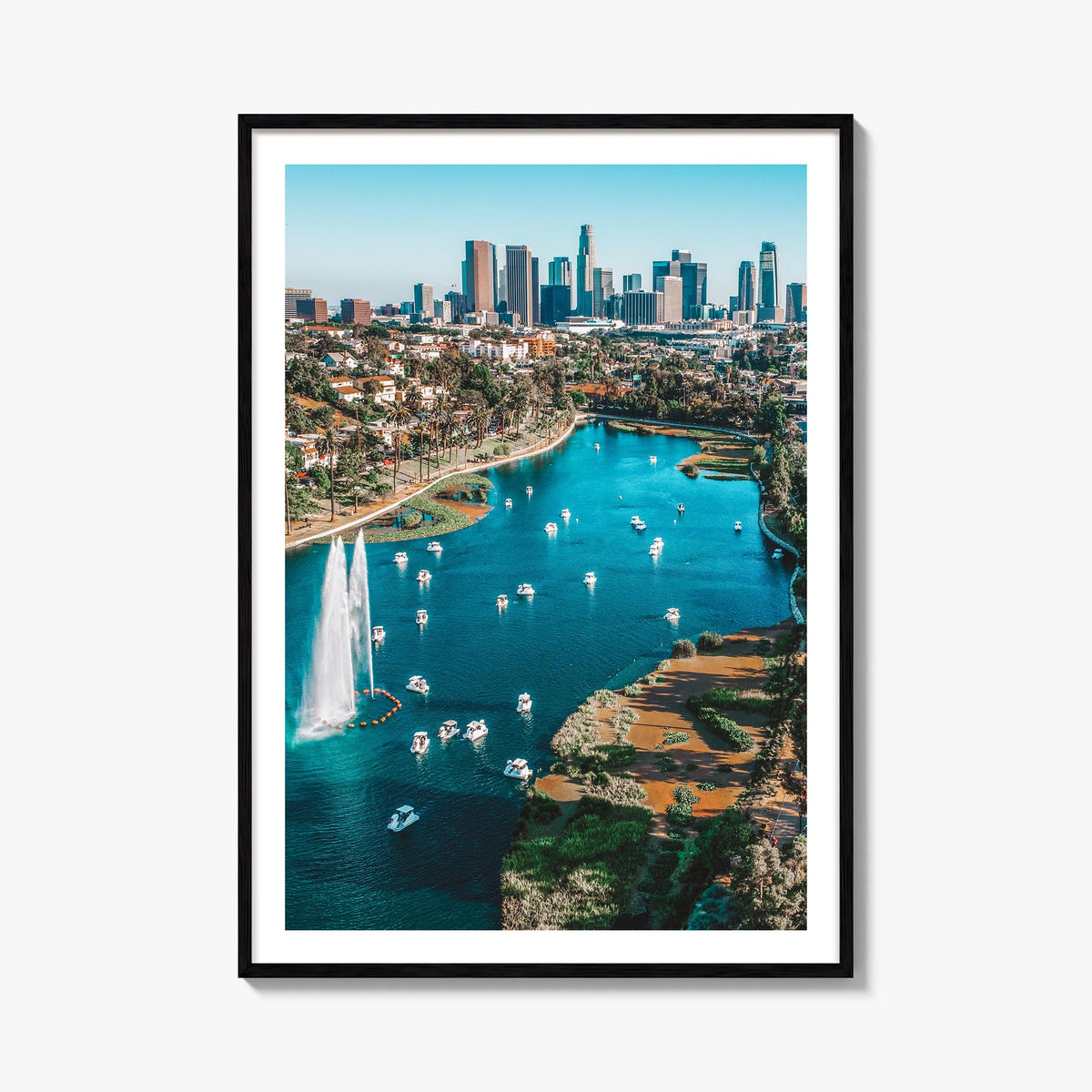 Echo Park colorful photo poster of Los Angeles, California – vertical wall art, unframed print shown in interior mockup