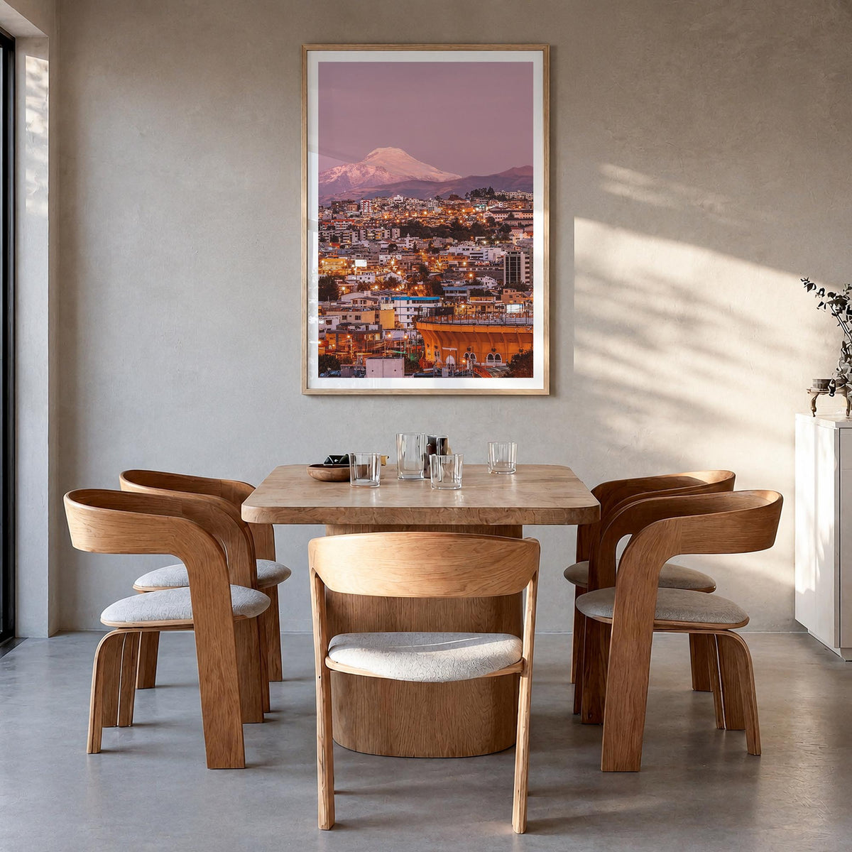 Ecuador no. 3 colorful photo poster of South America – vertical wall art in natural wood frame with white border, hanging on