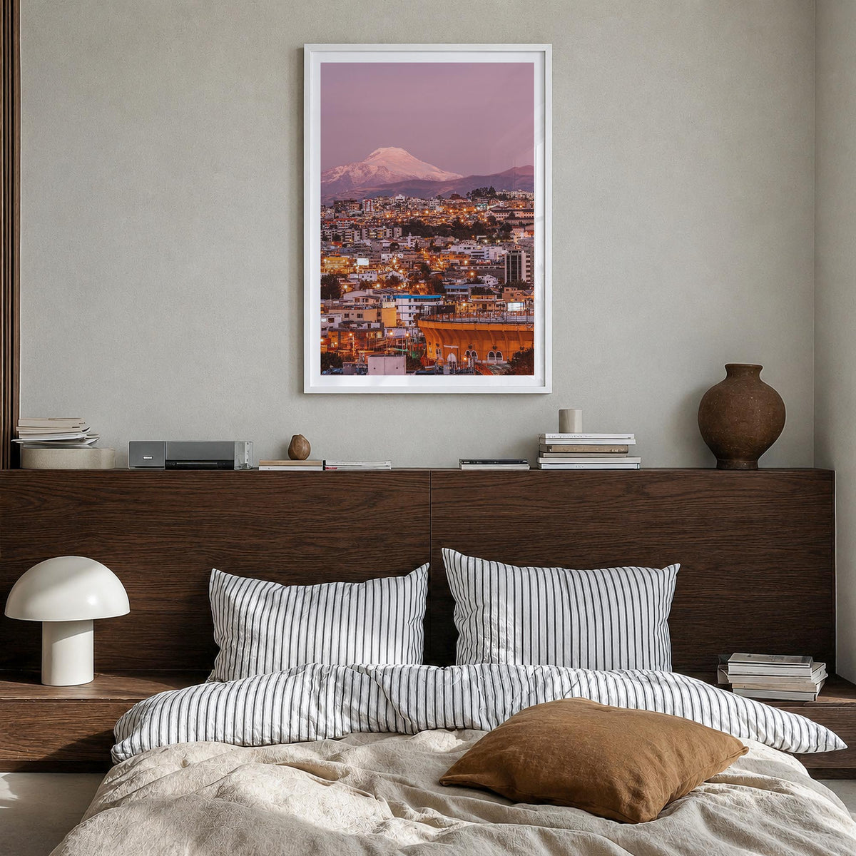 Ecuador no. 3 colorful photo poster of South America – vertical wall art in white wood frame with white border, hanging on wa
