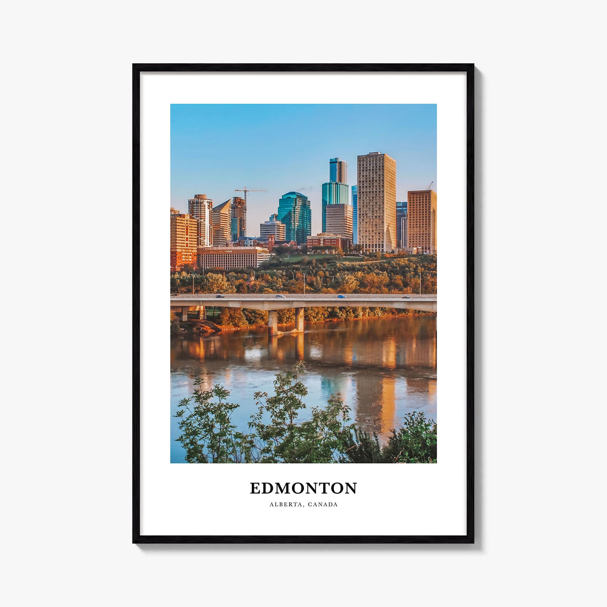 Edmonton no. 2 colorful classic poster of Alberta, Canada – vertical wall art, unframed print shown in interior mockup