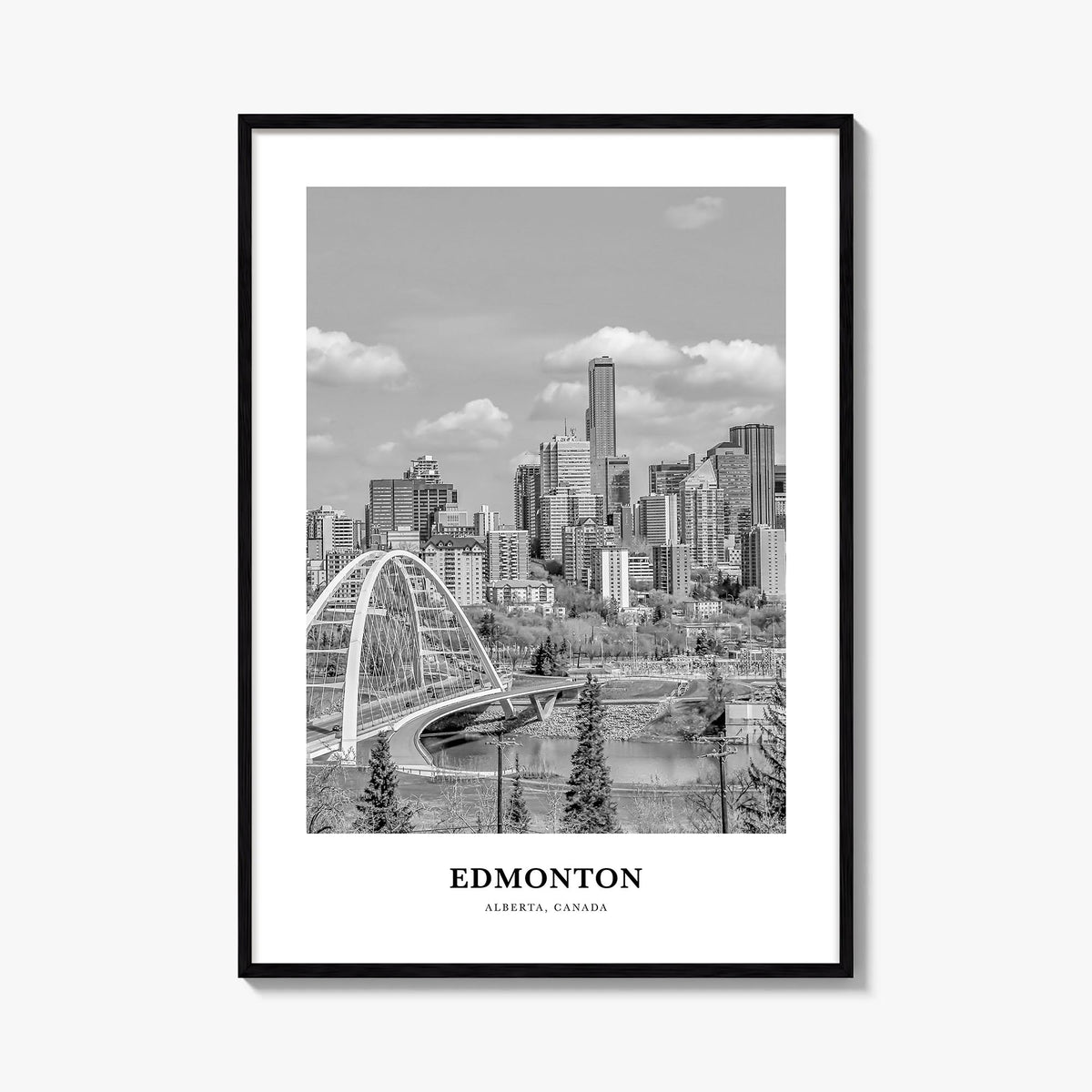 Edmonton no. 3 black & white classic poster of Alberta, Canada – vertical wall art, unframed print shown in interior mockup