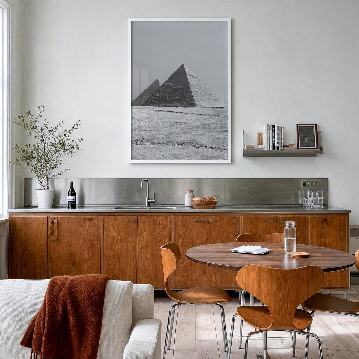 Egypt black & white photo poster of Africa – vertical wall art in white wood frame, hanging on wall