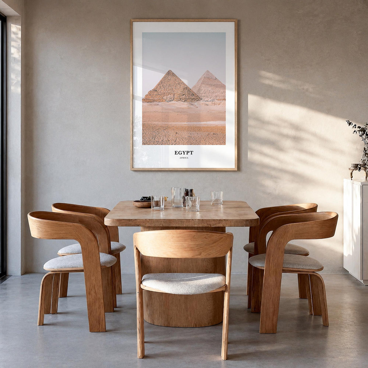 Egypt colorful classic poster of Africa – vertical wall art in natural wood frame, hanging on wall