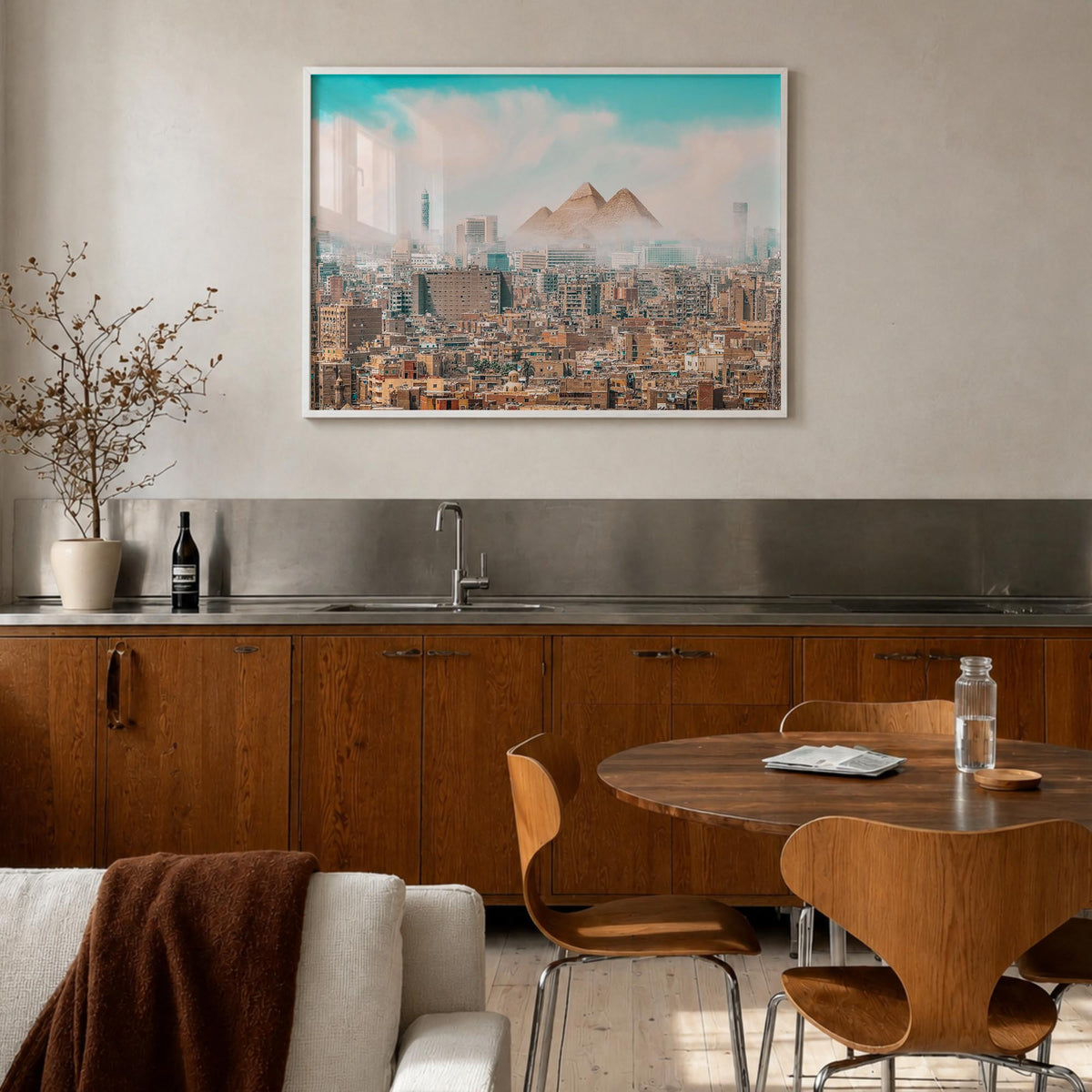 Egypt colorful photo poster of Africa – horizontal wall art in white wood frame, hanging on wall