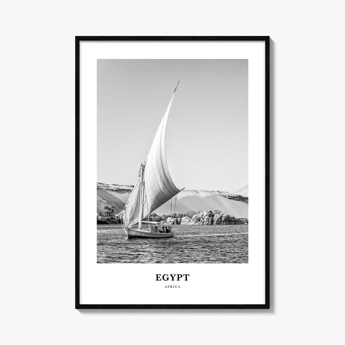 Egypt no. 2 black & white classic poster of Africa – vertical wall art, unframed print shown in interior mockup