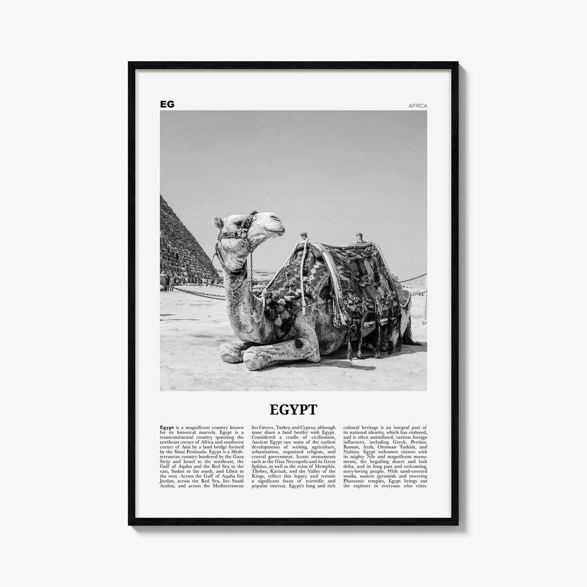 Egypt no. 2 black & white newspaper poster of Africa – vertical wall art, unframed print shown in interior mockup