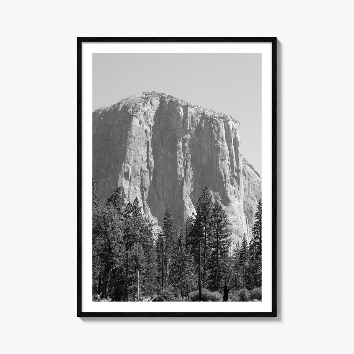 El Capitan black & white photo poster of Yosemite, California – vertical wall art, unframed print shown in interior mockup