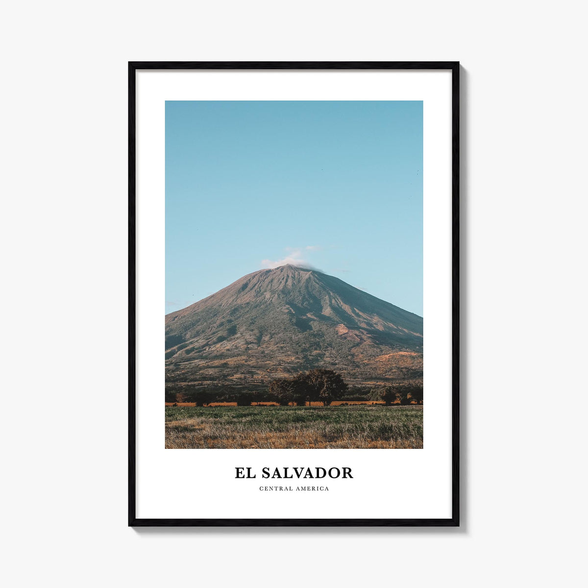 El Salvador colorful classic poster of Central America – vertical wall art, unframed print shown in interior mockup
