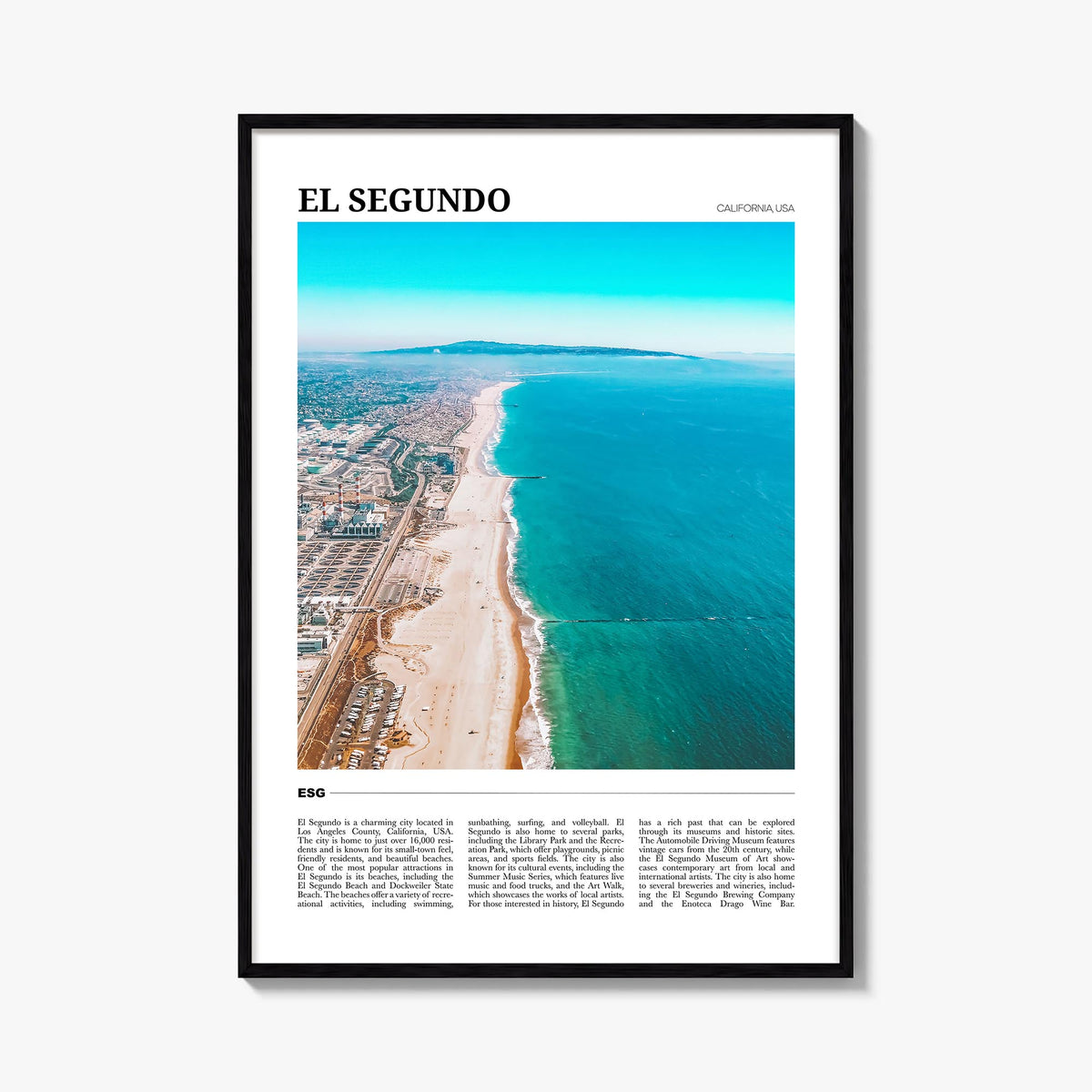 El Segundo colorful travel poster of California, USA – vertical wall art, unframed print shown in interior mockup