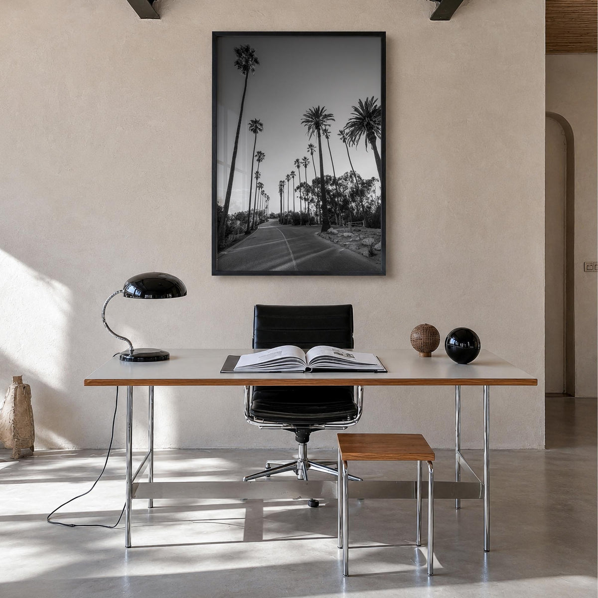 Elysian Park black & white photo poster of California, USA – vertical wall art in black wood frame, hanging on wall