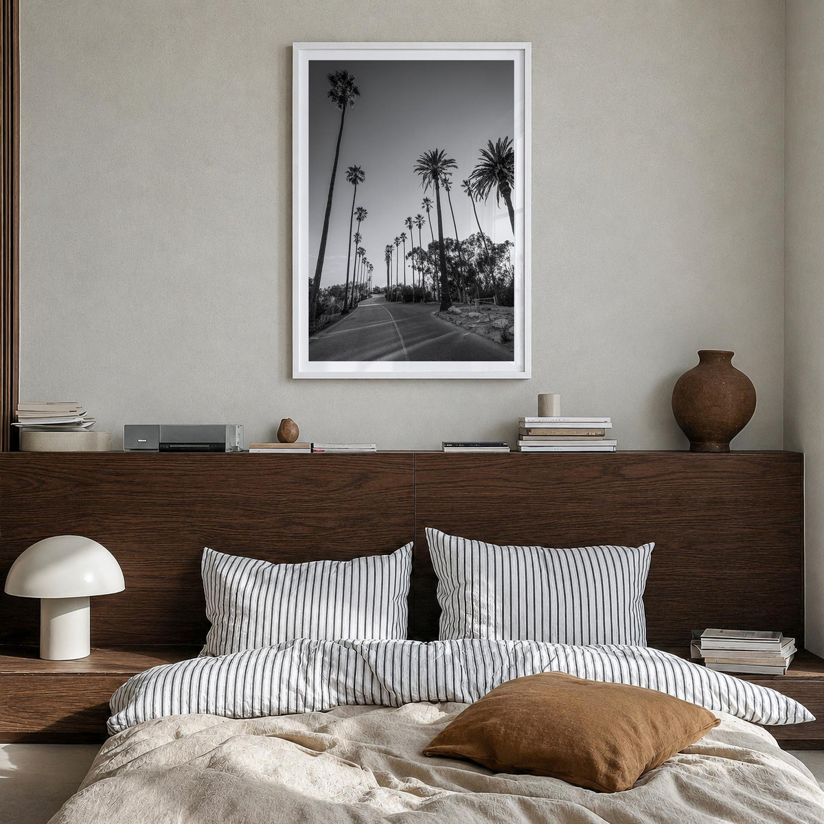 Elysian Park black & white photo poster of California, USA – vertical wall art in white wood frame with white border, hanging