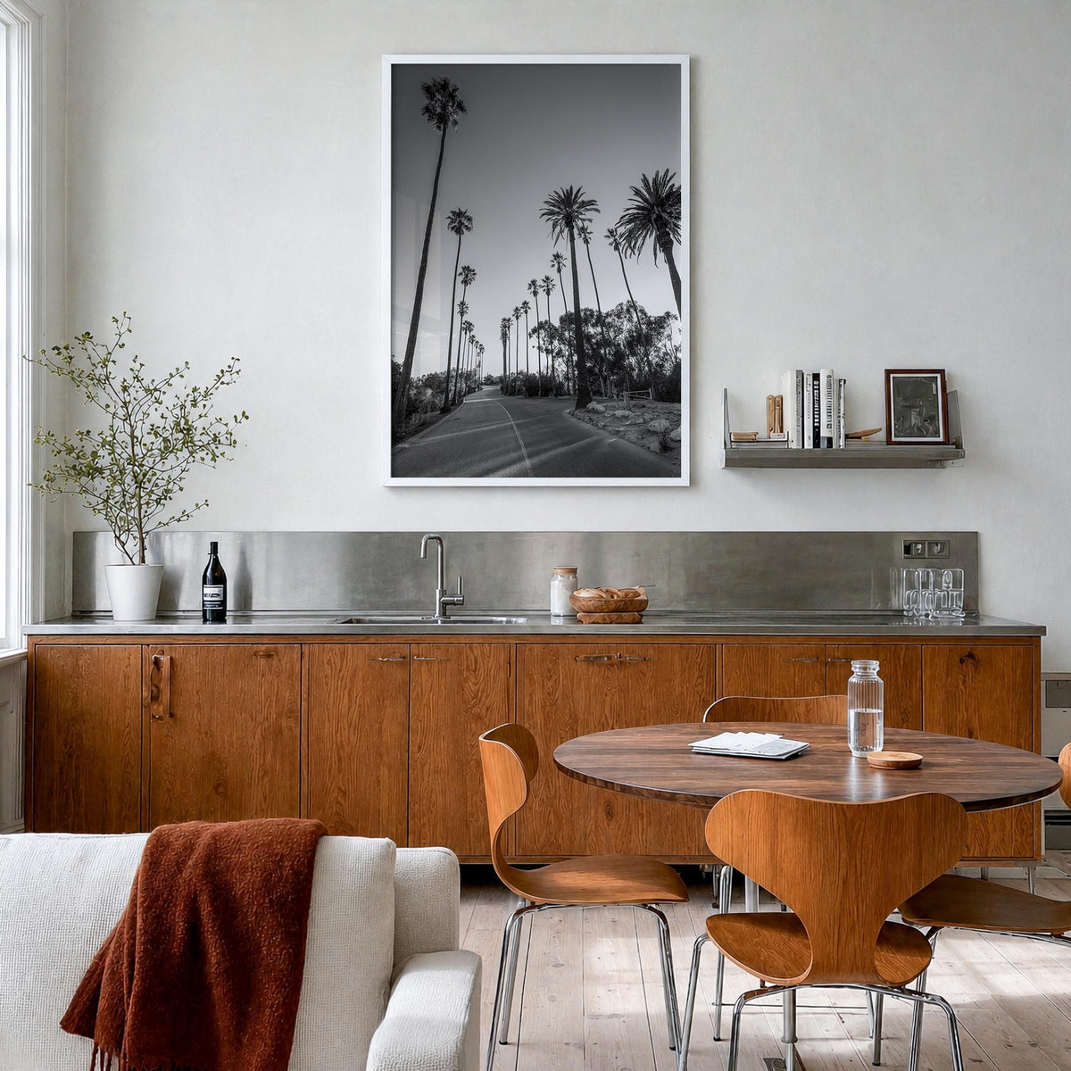 Elysian Park black & white photo poster of California, USA – vertical wall art in white wood frame, hanging on wall
