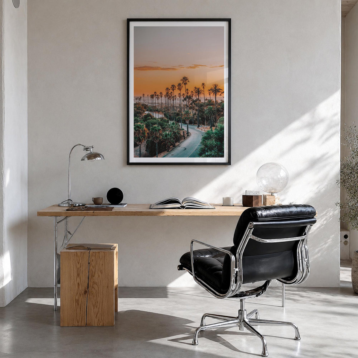 Elysian Park colorful photo poster of California, USA – vertical wall art in black wood frame with white border, hanging on w