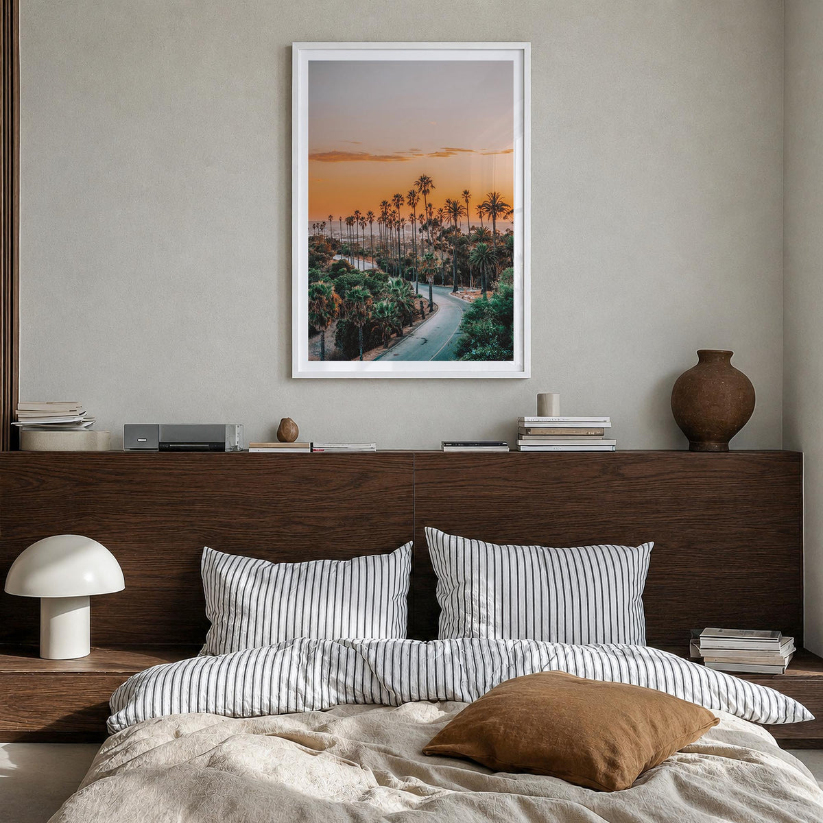 Elysian Park colorful photo poster of California, USA – vertical wall art in white wood frame with white border, hanging on w