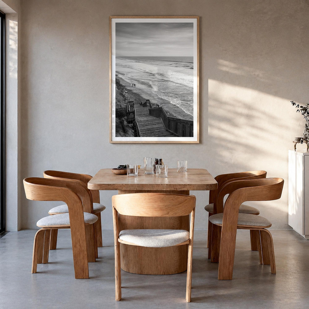 Encinitas no. 1 black & white photo poster of California, USA – vertical wall art in natural wood frame with white border, ha
