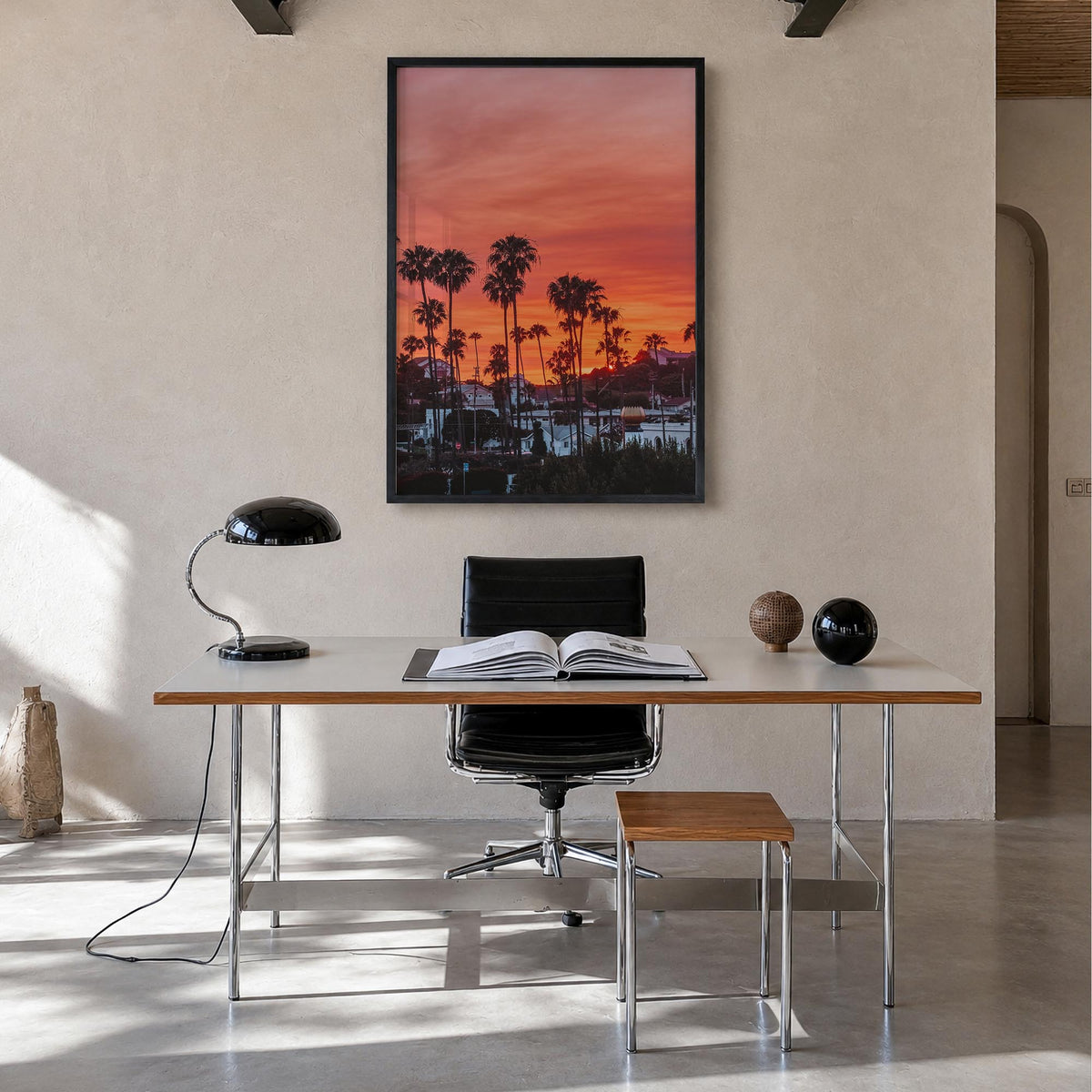 Encinitas no. 3 colorful photo poster of California, USA – vertical wall art in black wood frame, hanging on wall