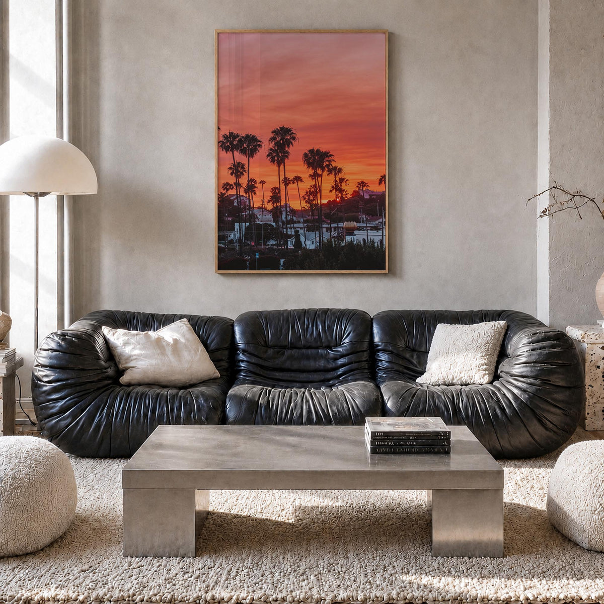 Encinitas no. 3 colorful photo poster of California, USA – vertical wall art in natural wood frame, hanging on wall