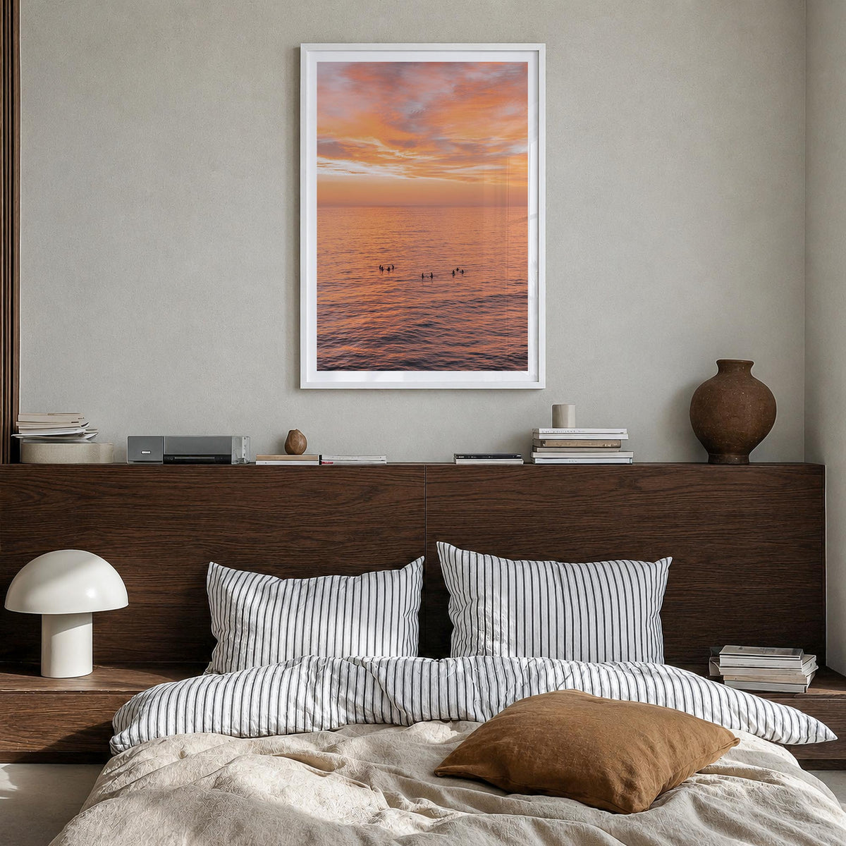 Encinitas no. 4 colorful photo poster of California, USA – vertical wall art in white wood frame with white border, hanging o
